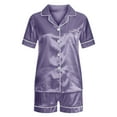 thumbnail image 6 of Maplenight Silk Satin Pajamas for Women Set Soft Button Down Top and Shorts 2 Piece Loungewear Pjs Sets Summer Short Sleeve Sleepwear, 6 of 9