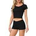 thumbnail image 4 of INSPIRE CHIC Women's Cotton Pajama Sets Lace Trim Short Sleeve Top and Shorts Lounge Set M Black, 4 of 6