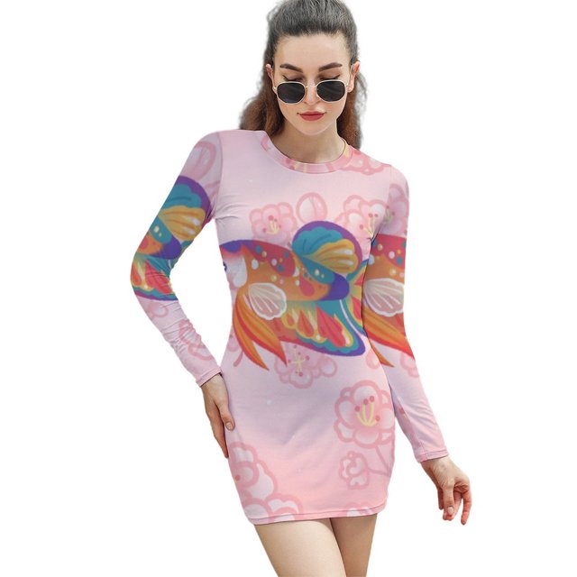 Robe Élégante Koï Betta Douce pour Femmes, Robe Coréenne Kawaii à Col Carré, Poisson Tropical Koï Frais