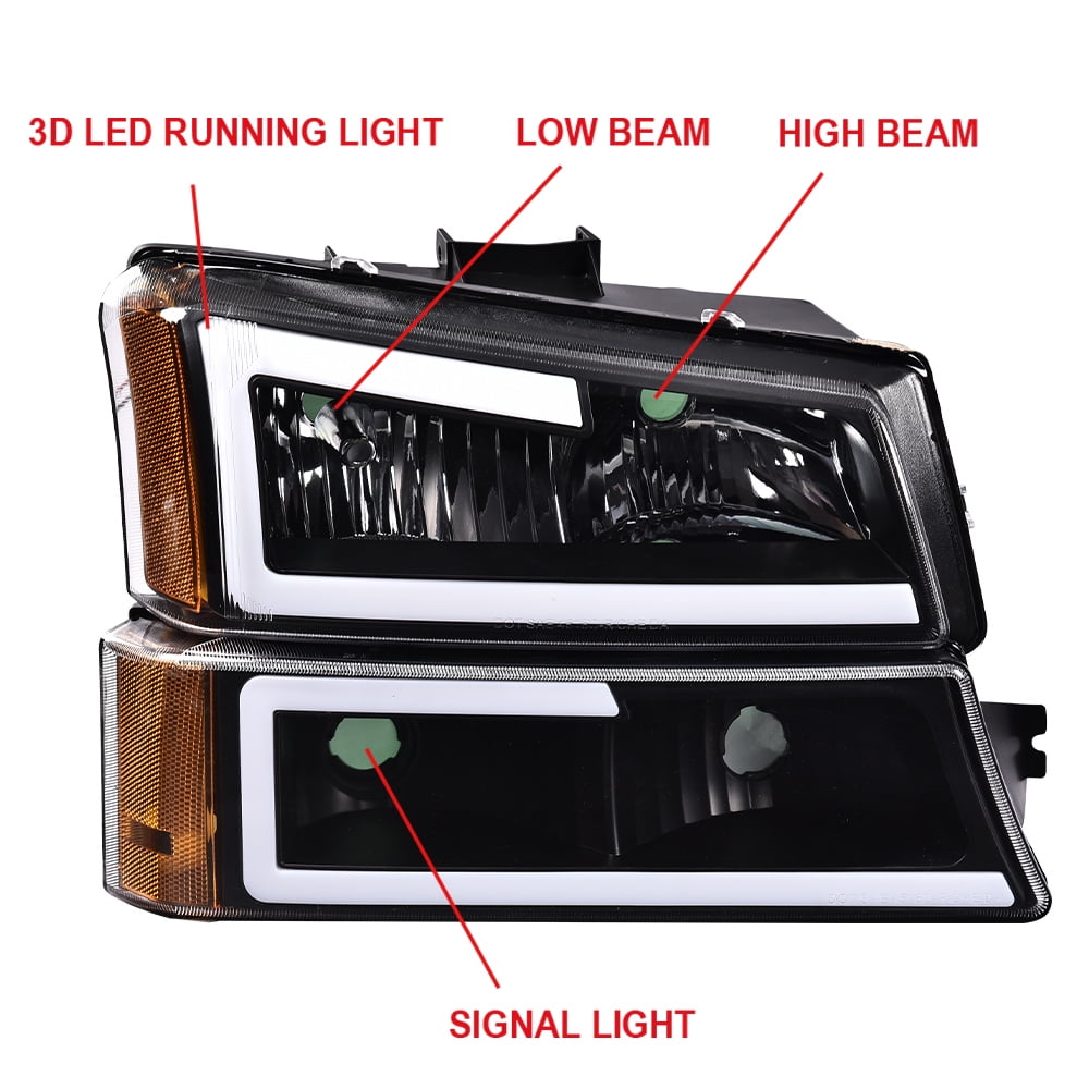 CROSSDESIGN LED DRL Headlights Projector Headlamps Fit For Chevy Silverado/Avalanche 2003-2006