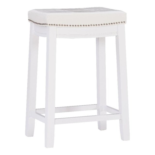 Linon Claridge Backless Counter Stool White Faux Leather Wood Frame in White