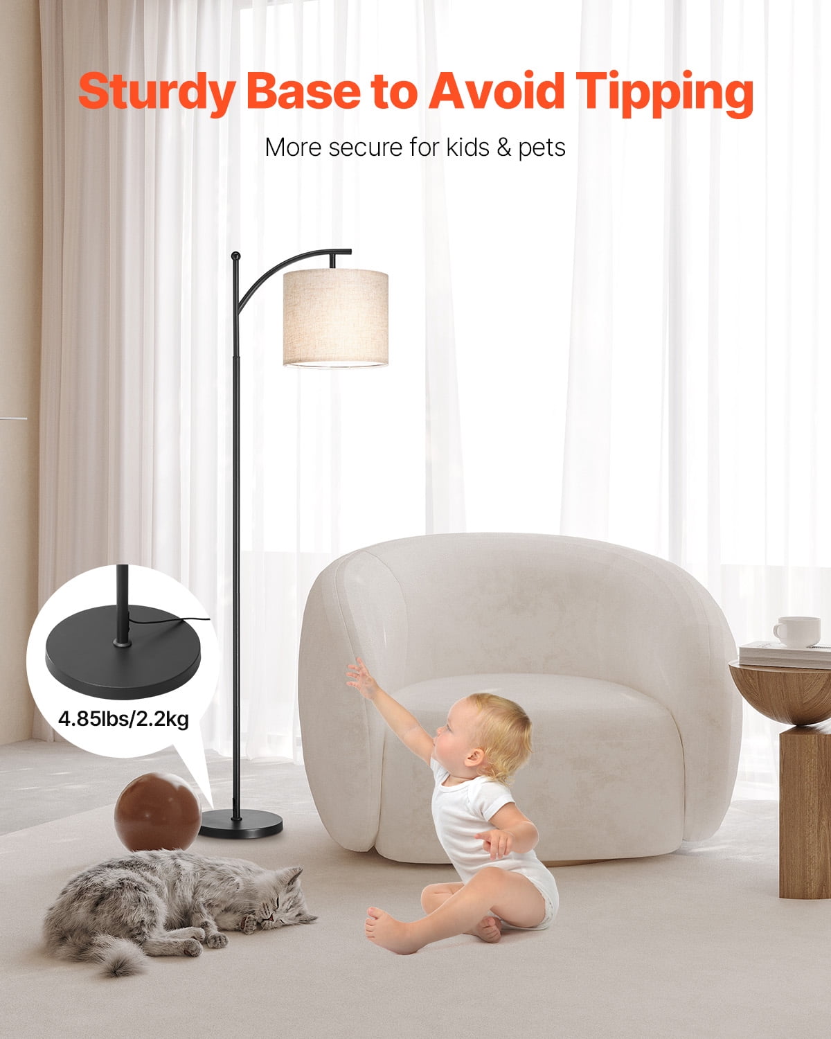 VEVOR Dimmable Floor Lamp, Color Temperature & Brightness Adjustable, Modern Standing Lamp with Remote Control, Foot Switch Floor Lamp for Living Room, Bedroom, Office(LED Bulb, Lampshade Included)