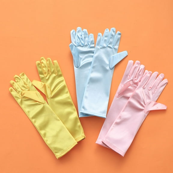 COSMOBETTY 1 Pair Light Blue Satin Dress Gloves Long Cuff Bowknot Ornament for Girls Wedding Evening Party