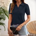 thumbnail image 2 of Womens Polo Shirts Short Sleeve V Neck Knitted Casual Office Tops Summer Pullover 2XL, 2 of 4