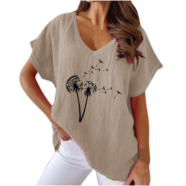 Pompotops T-shirts à Col en V pour Femmes Mode Confortable Blouses Féminines Tops
