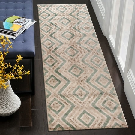 2 X 7 Runner Tranquility Beige Fungi / Light Blue Rectangle 2 ft. x 7 ft. Indoor Runner Rug Olefin Machine Made Contemporary Geometric Global Eclectic Geometric Rhombus Sly Diamonds Indoor Area Rug ()