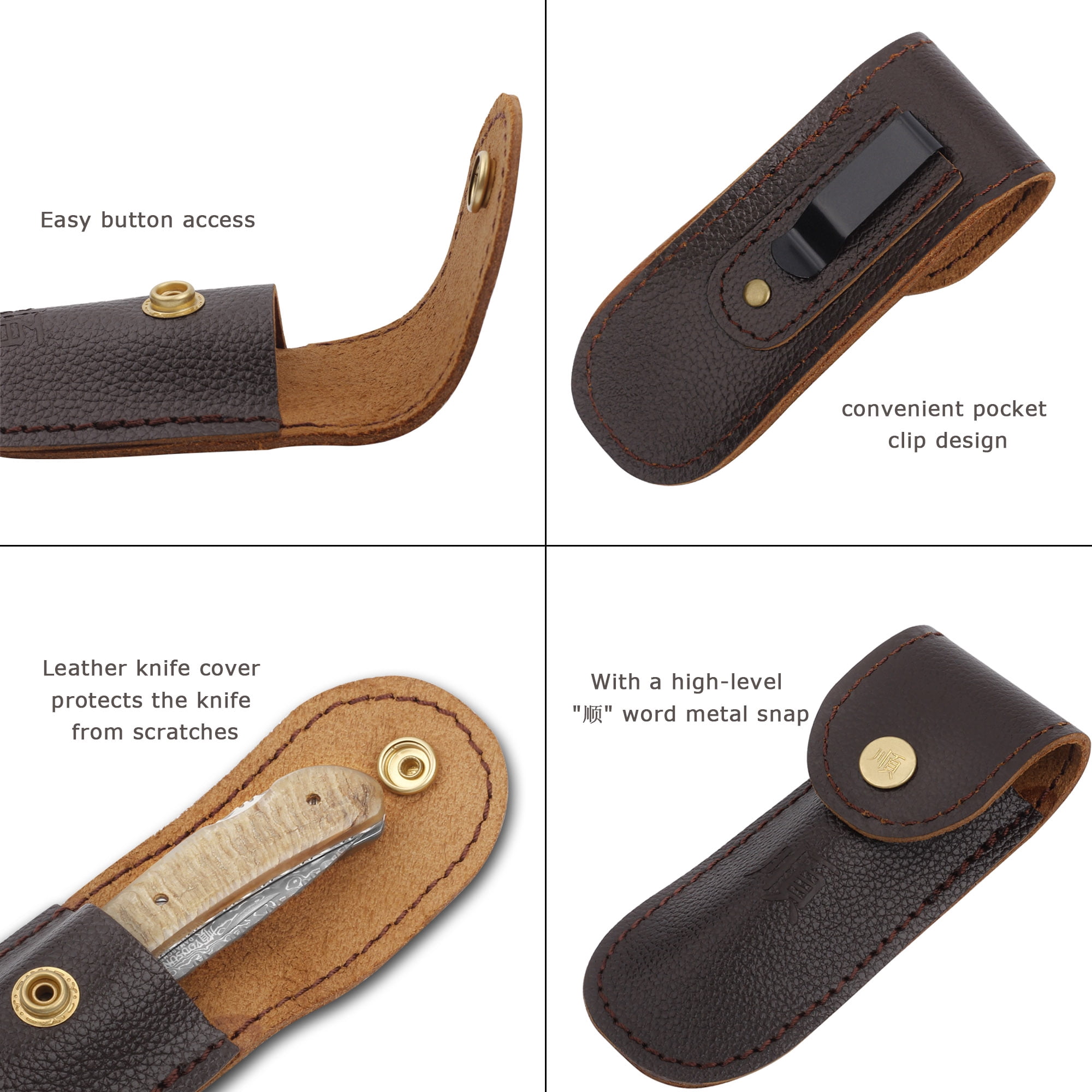 YOUSUNLONG Folding Knife Pocket Knife Overall 175mm - Japanese Damascus Steel Natural Antelope Horn Handle