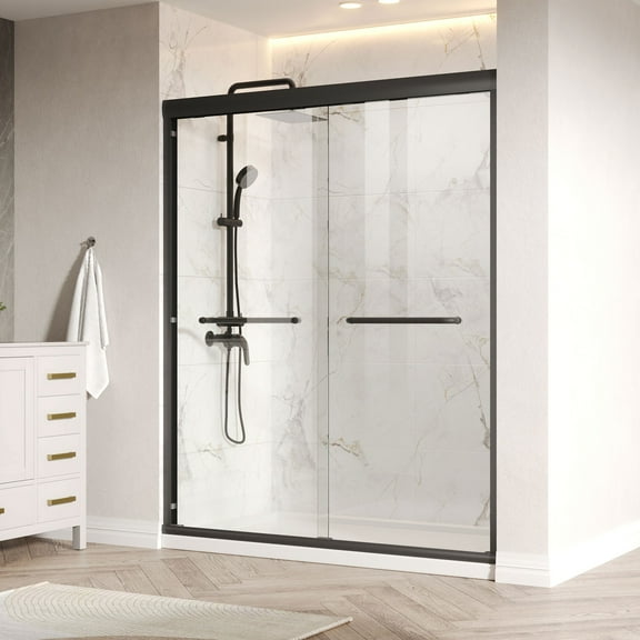 60 in. W x 76 in. H Double Sliding Framed Shower Door in Matte Black with 1/4 in. (6 mm) Clear Glass
