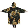 thumbnail image 2 of Oversized Wearable Blanket Hoodie,Black White Flower Sunflower Pattern Sherpa Blanket Hoodie with Super Pockets,Super Warm Fuzzy Pullover for Women & Men, 2 of 6