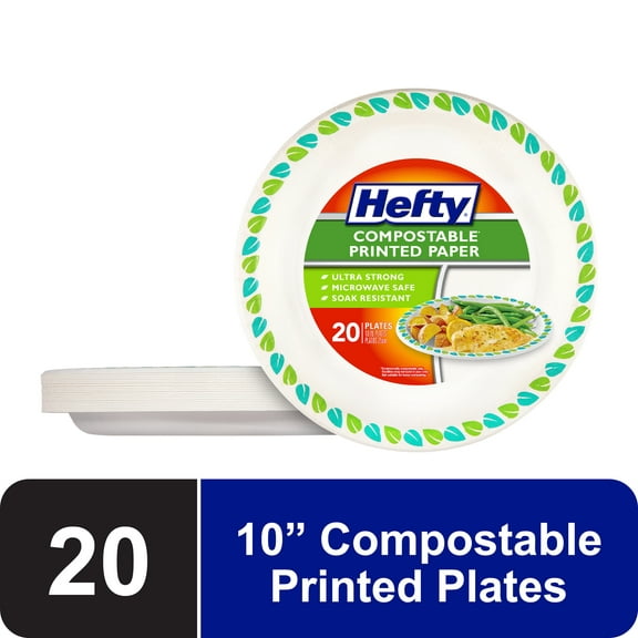 Hefty Compostable Printed Paper Plates, 10 inch, 20 Count