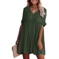 thumbnail image 1 of Robe Mini d'Été pour Femmes à Manches Courtes, Aguichant, Col en V, Fluide, Décontractée, à Pois Suisses, Courte, Coupe Ample, Grande Taille, 1 of 5