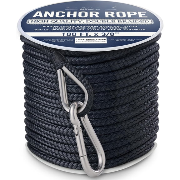 Boat Anchor Rope - Double Braided Marine Rope Anchor Line - 100/150 / 200/300 ft Nylon Boating Line with 316 Stainless Steel Thimble and Heavy Duty Marine Grade