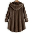 thumbnail image 4 of Abcnature Women Plus Size Button Plush Tops Hooded Loose Cardigan Wool Coat Winter Jacket Coffee XL, 4 of 6