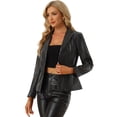 thumbnail image 3 of Chaqueta de piel sintética para mujer con solapa con muesca y un solo pecho Negro L, 3 of 6