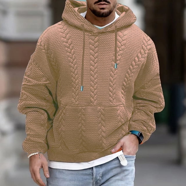Sudadera con capucha para hombre, moda, color liso, sudadera con capucha, manga larga, informal, con cordones, de punto, abrigo, blusa de poliéster para hombre
