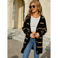 thumbnail image 4 of Womens Striped Cardigan Sweaters Long Sleeve V Neck Open Front Button Down Knit Cardigan Black M, 4 of 8