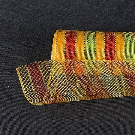- Laser Metallic Floral Deco Mesh Wrap Orange Red Green ( 21 Inch x 10 Yards )