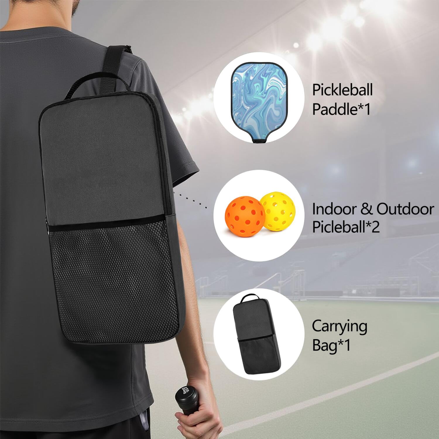Pickleball Paddles Set Of 1, Fiberglass Surface, Liquid & Marble Print, 1 Paddles, 2 Balls & Bag