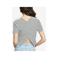 thumbnail image 2 of RACHEL ROY Womens Ivory Striped Crossover Split Back Short Sleeve Crew Neck T-Shirt M, 2 of 4