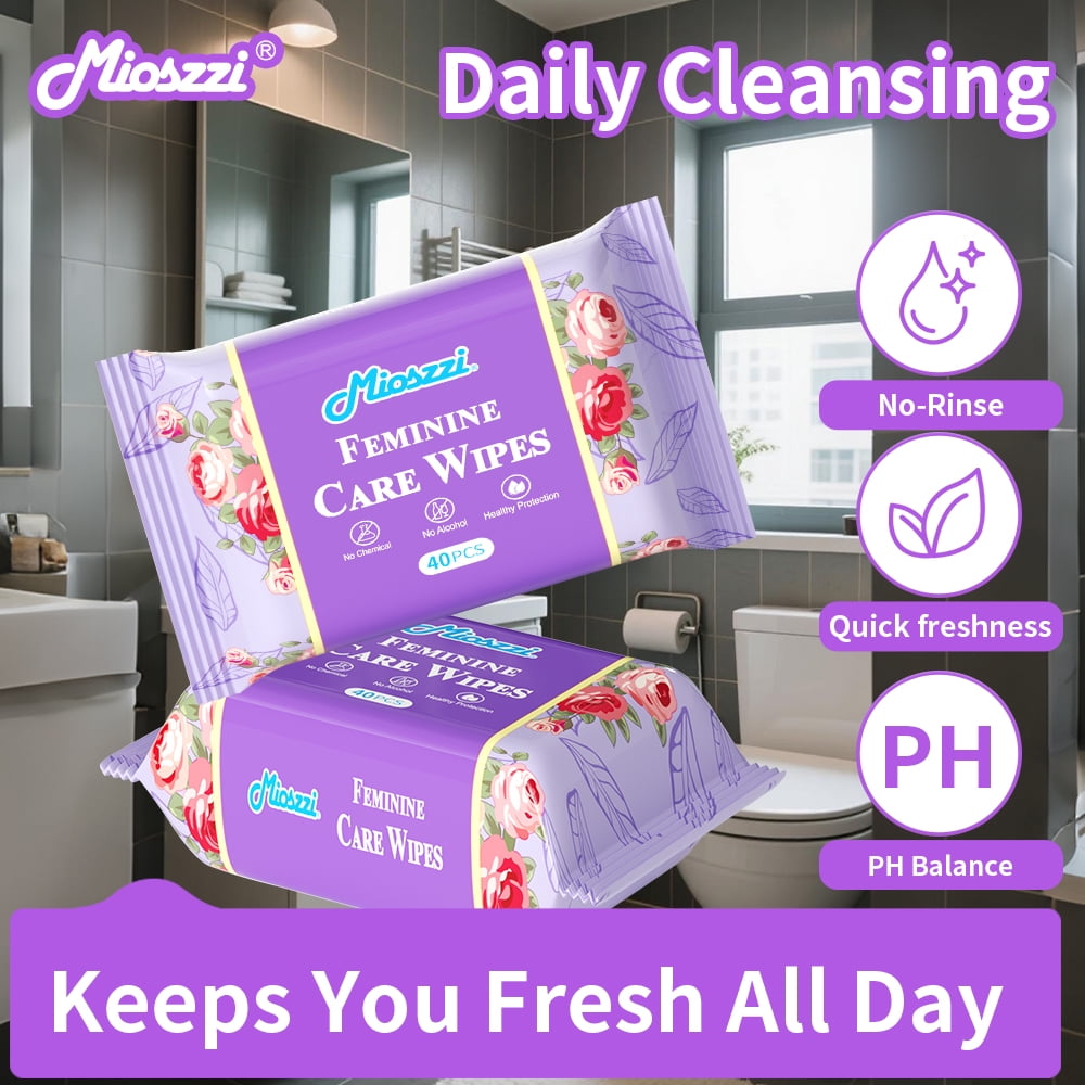 Mioszzi Gentle Daily Feminine Wipes, Hypoallergenic, Alcohol-Free, 6 Packs, 240 Total Count