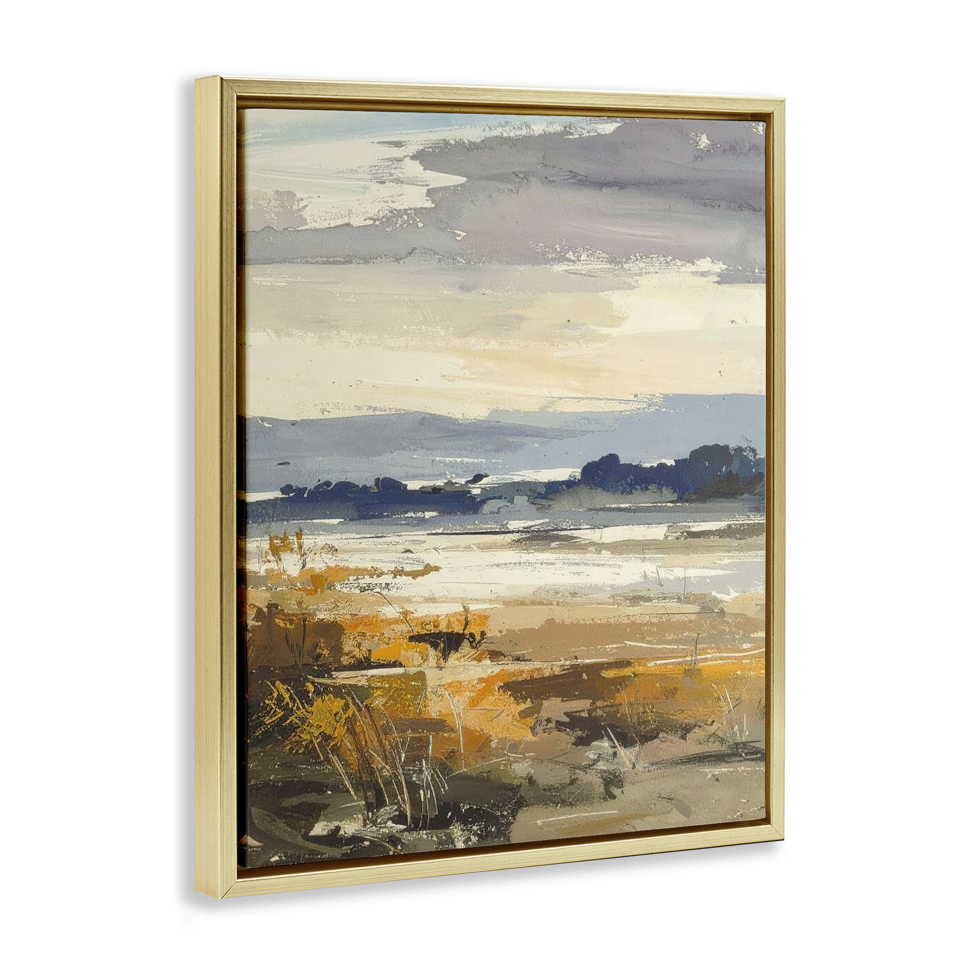 Stupell Industries Distant Horizon Abstract Gold Framed Floater Canvas Wall Art, design by Alonza Saunders
