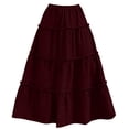 thumbnail image 4 of Wyobmus Women's Boho Flowy Maxi Skirt Summer Casual Elegant Layered Tiered Skirt High Elastic Waist A Line Long Skirts Burgundy, 4 of 8