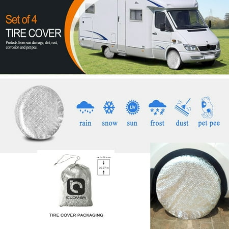 IClover Tire Cover, Set of 4 RV Tire Covers Aluminum Film Cotton Motorhome Wheel Cover Weatherproof Tire Sun Protectors for Auto Trailer Truck Camper Jeep SUV-28 Diameter