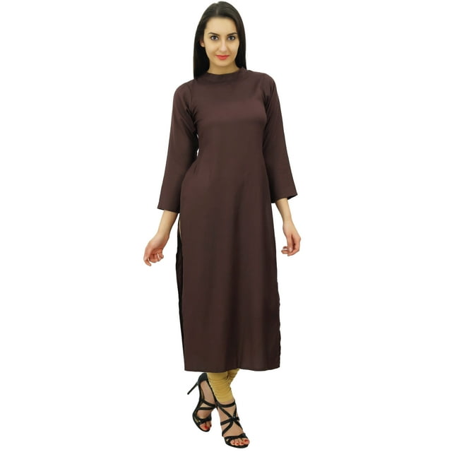 Bimba Kurta Droite à Manches Longues pour Femmes en Rayonne Ethnique Kurti Tunique Longue Unie