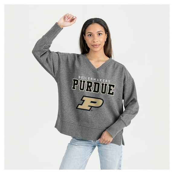 Women's Gameday Couture  Gray Purdue Boilermakers French Terry V-Neck Pullover Sweatshirt