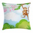 thumbnail image 1 of Nursery Throw Pillow Cushion Cover, Monkey Swinging with the Kid Baby Clothes Chimpanzee Jungle Joy Togetherness, Decorative Square Accent Pillow Case, 18 X 18 Inches, Green Brown Pink, by Ambesonne, 1 of 2