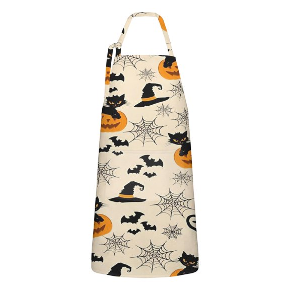 Black Cat Pumpkin Halloween Apron-Garden Aprons for Women with Pockets-Cotton Linen Waterproof Kitchen Cooking Gardening Aprons Adjustable for Kitchen,Cooking,BBQ and Salon 32"x27"