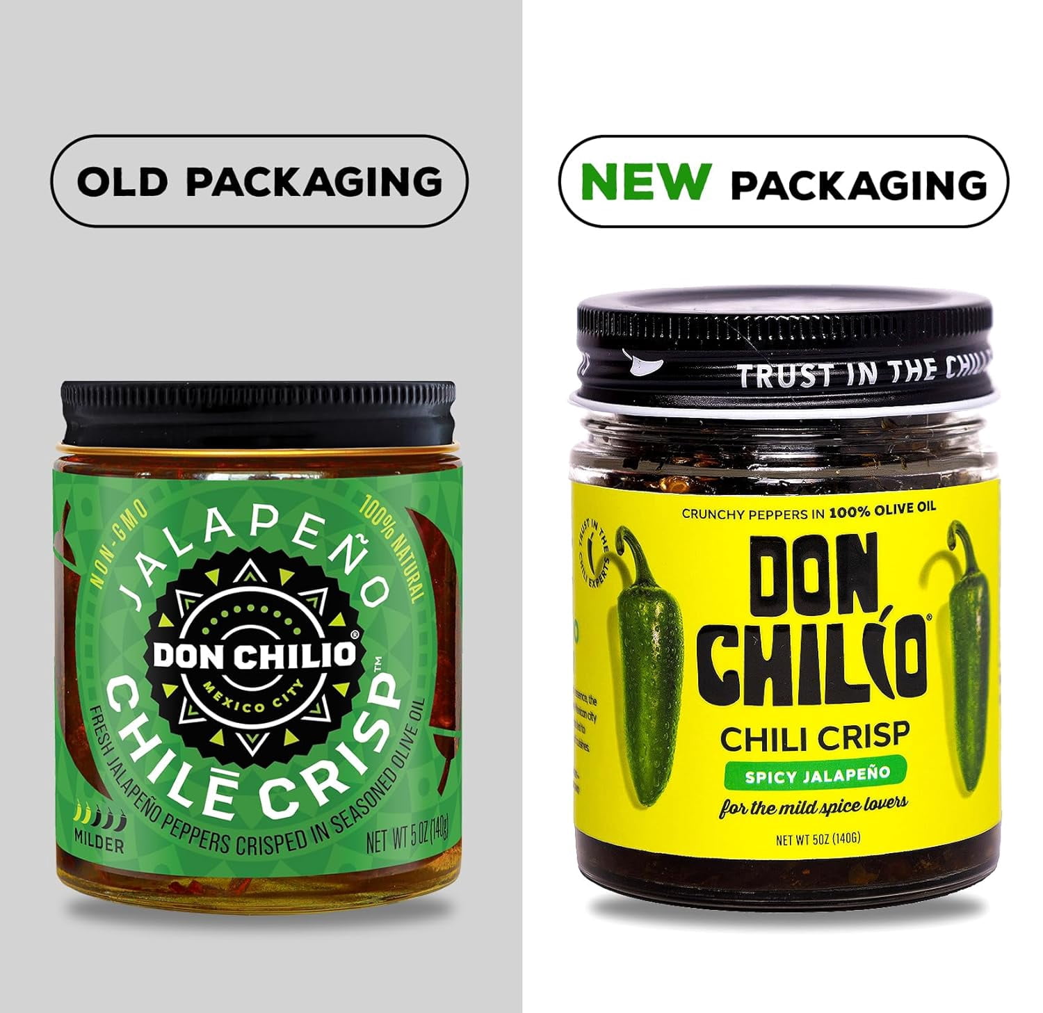 Don Chilio Chile Crisp Bundle of 3 Jars – Crunchy Sliced Jalapenos Fried Peppers in Hot Seasoned Olive Oil – 100% Natural Ingredients Perfect for Keto & Paleo Diets – 5 Oz./Jar