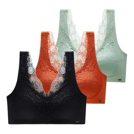 

3Pcs Floral Lace Bralette for Women Zipper Wireless Bra Lingerie Crop Top