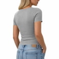 thumbnail image 4 of Dagugfen Womens Henley Shirts Short Sleeve Notch V Neck Button Ribbed Knit Tops Slim Fitted Stretchy Summer Casual Tee Shirts, 4 of 6