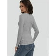 thumbnail image 2 of Womens Long Sleeve Stretch Crew neck T-Shirt Fitted Casual Basic Tops, 2 of 6