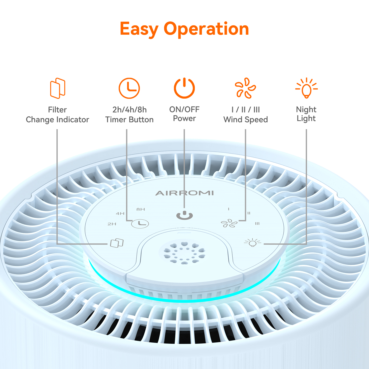 AIRROMI Air Purifier for Home Bedroom Covers 990 Ft² - Hepa 3-in-1 Filter, with Aromatherapy, Night Light & Timer, Remove Smoke, Pet Dander, Odor, Dust,A2001 Blue