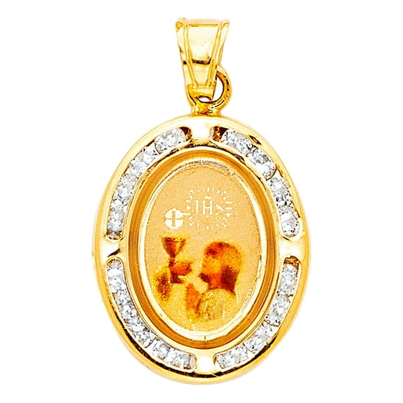 14k Yellow Gold First Holy Communion Pendant Cross Medallion JHS Vintage Charm Jewelry Female Unisex