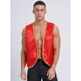 thumbnail image 3 of Zaldita Mens Halloween Tops Shiny Stain Vest Gold Trim Sleeveless Open Front Waistcoat A Burgundy 3XL, 3 of 7