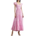 thumbnail image 1 of ZAXARRA Femme à Carreaux Longue Robe Cap Manche Cou Carré Dos Nu Flowy A-Line Robe pour la Plage d'Été, 1 of 6