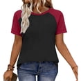 thumbnail image 4 of POIUYTR Women Summer Casual Shirts Loose Fit Crewneck Raglan Short Sleeve Blouses Vacation Trendy Soft Comfy Color Block Tops, 4 of 6