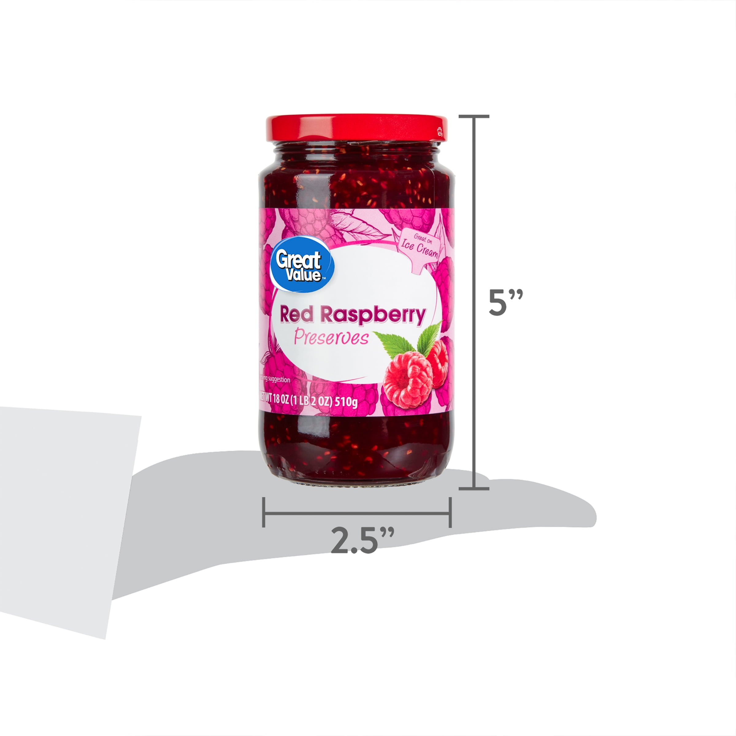 (4 pack) Great Value Red Raspberry Preserves, 18 oz