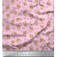 thumbnail image 1 of Soimoi Pink Modal Satin Fabric Heart & Cute Monkey Kids Print Sewing Fabric Yard 42 Inch Wide, 1 of 1