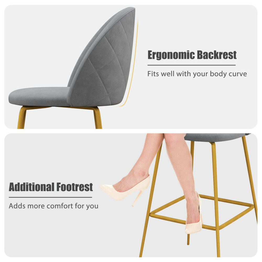 Demi Bonn 29" Set of 2 Bar Stools with Padded Seats, Modern Dining Chair with Backrests, Gray