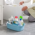 thumbnail image 5 of Bolsa de plástico para carrito de ducha, organizador de cesta de almacenamiento portátil con asa para dormitorio, baño, jardín, cocina, suministros de limpieza, azul, blanco, 5 of 5