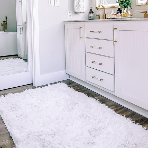 My Magic Carpet Washable 3' x 5' Vegan White Plush Shag Area Rug for Living Room, Bedroom, Nursery
