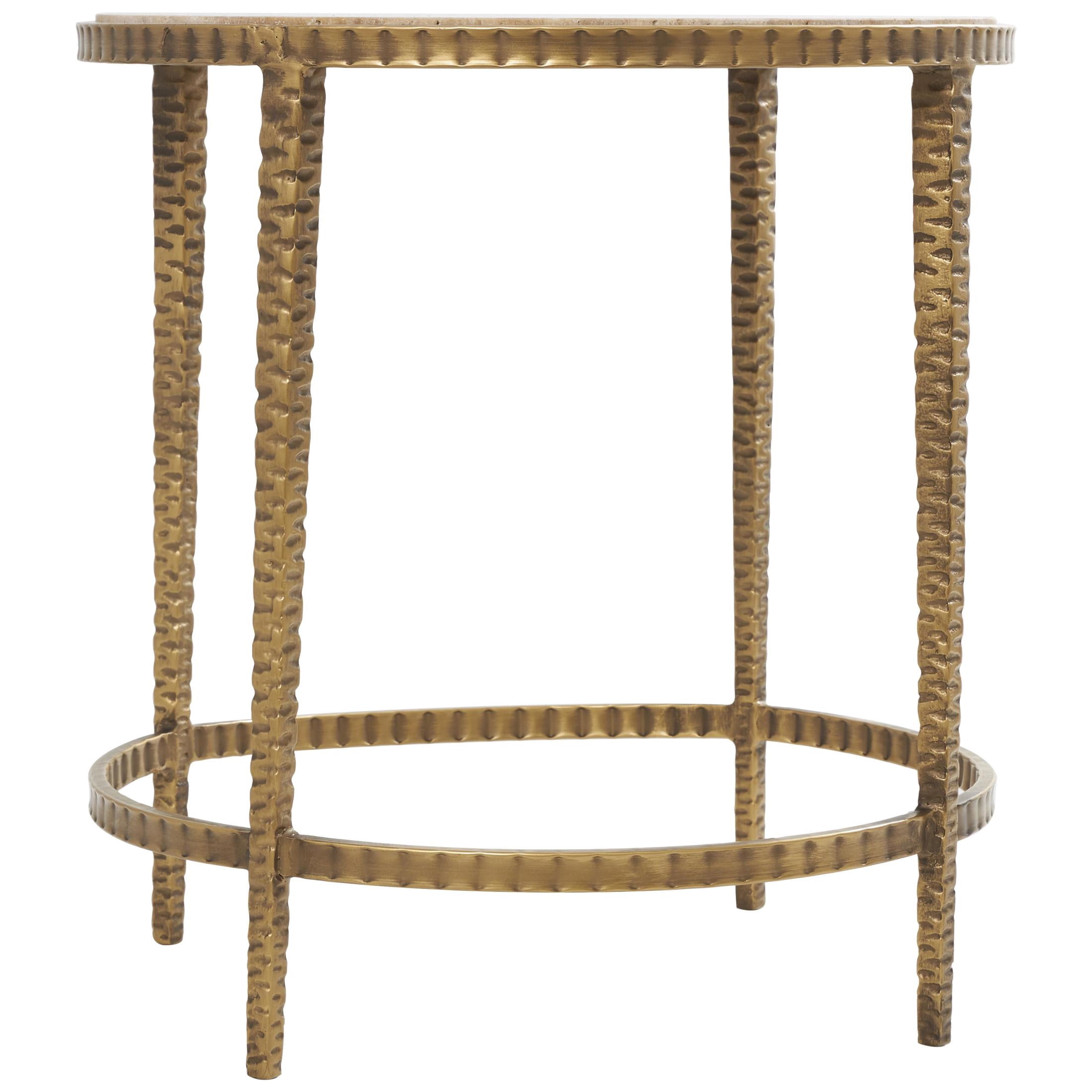 DecMode 19" x 20" Beige Marble Round Accent Table with Hammered Gold Metal Legs, 1-Piece