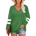 thumbnail image 3 of Sonducket Camiseta de mujer a rayas de manga larga básica con cuello en V blusa suelta informal Prendas para la parte del cuerpo Verde XXL, 3 of 6