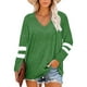 thumbnail image 3 of Sonducket Camiseta de mujer a rayas de manga larga básica con cuello en V blusa suelta informal Prendas para la parte del cuerpo Verde XXL, 3 of 6