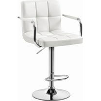 CQAOE Adjustable PU Leather Swivel Bar Stools with Armrest & Back, Counter Height Hydraulic Bar Chairs for Kitchen Island & Dining Room, White