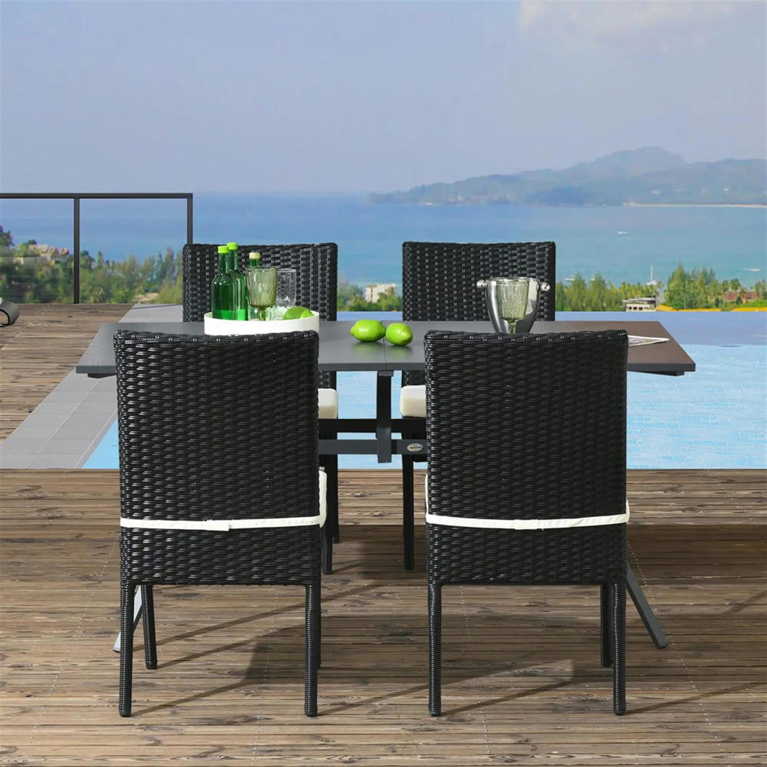 Demi Bonn Outdoor Dining Chairs Set of 4 with Backrest, PE Rattan Patio Dining Room Chairs with Cushion for Garden, Backyard, Lawn, Black